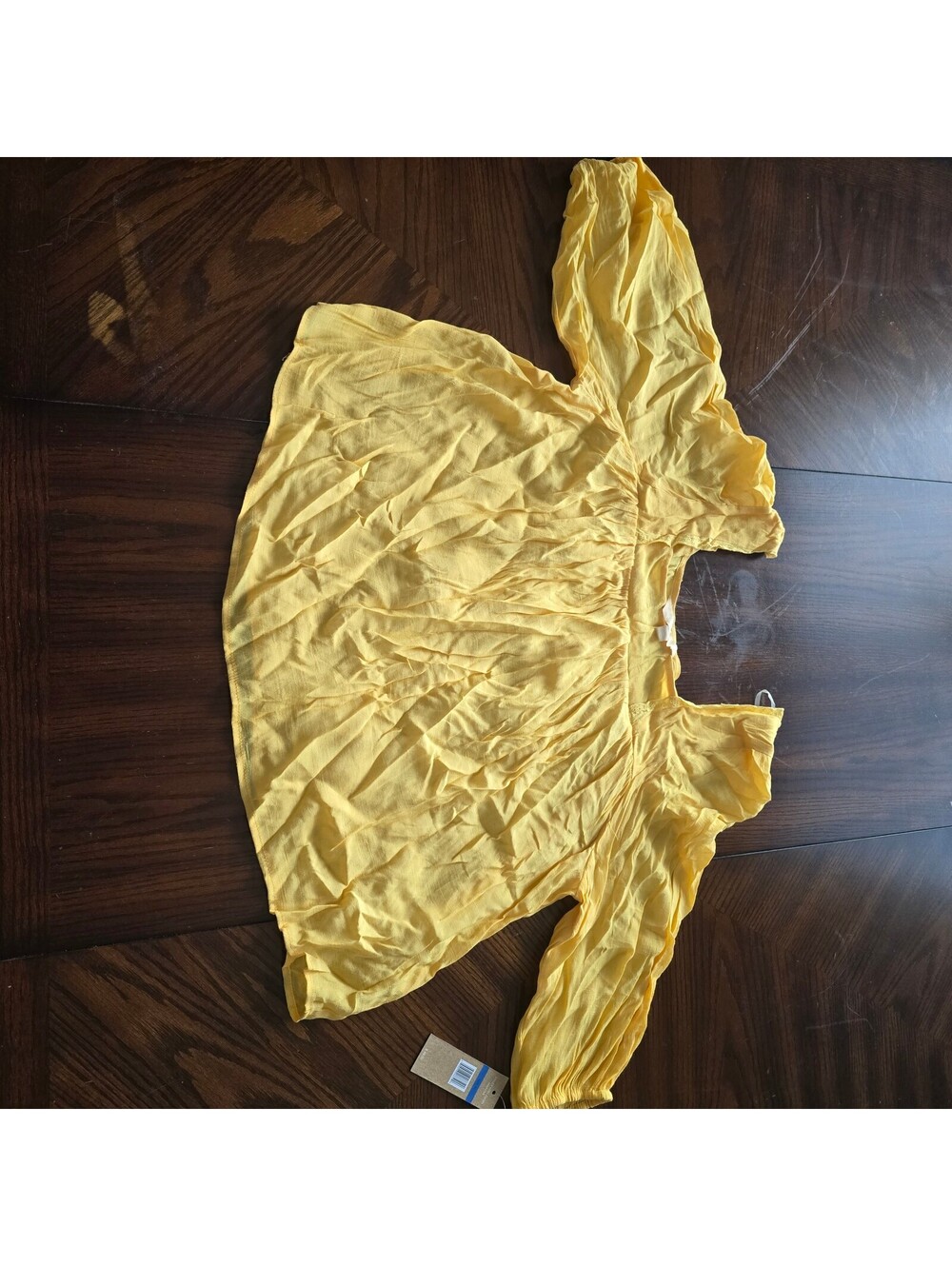 Yellow smocked off shoulder blouse womens